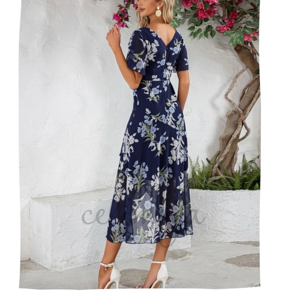 🆕 Floral Ruffle Asymmetrical Chiffon Dress - Picture 2 of 4